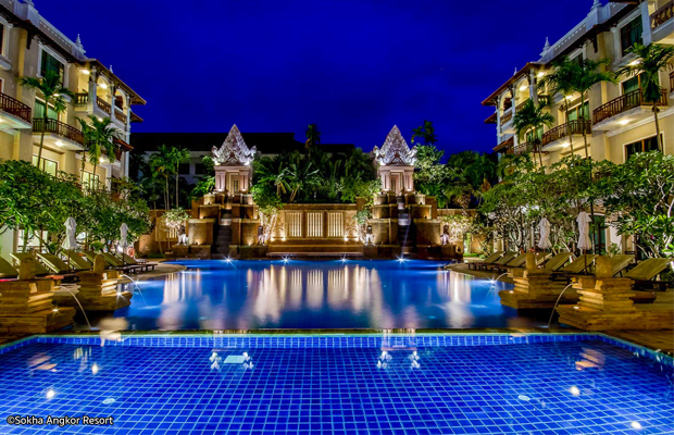 Sokha Angkor Resort Pool At Night Time