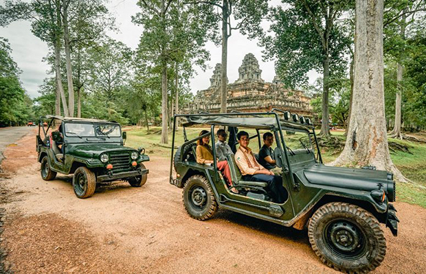 Zipline and Guided Angkor Temples Vintage Jeep Tour